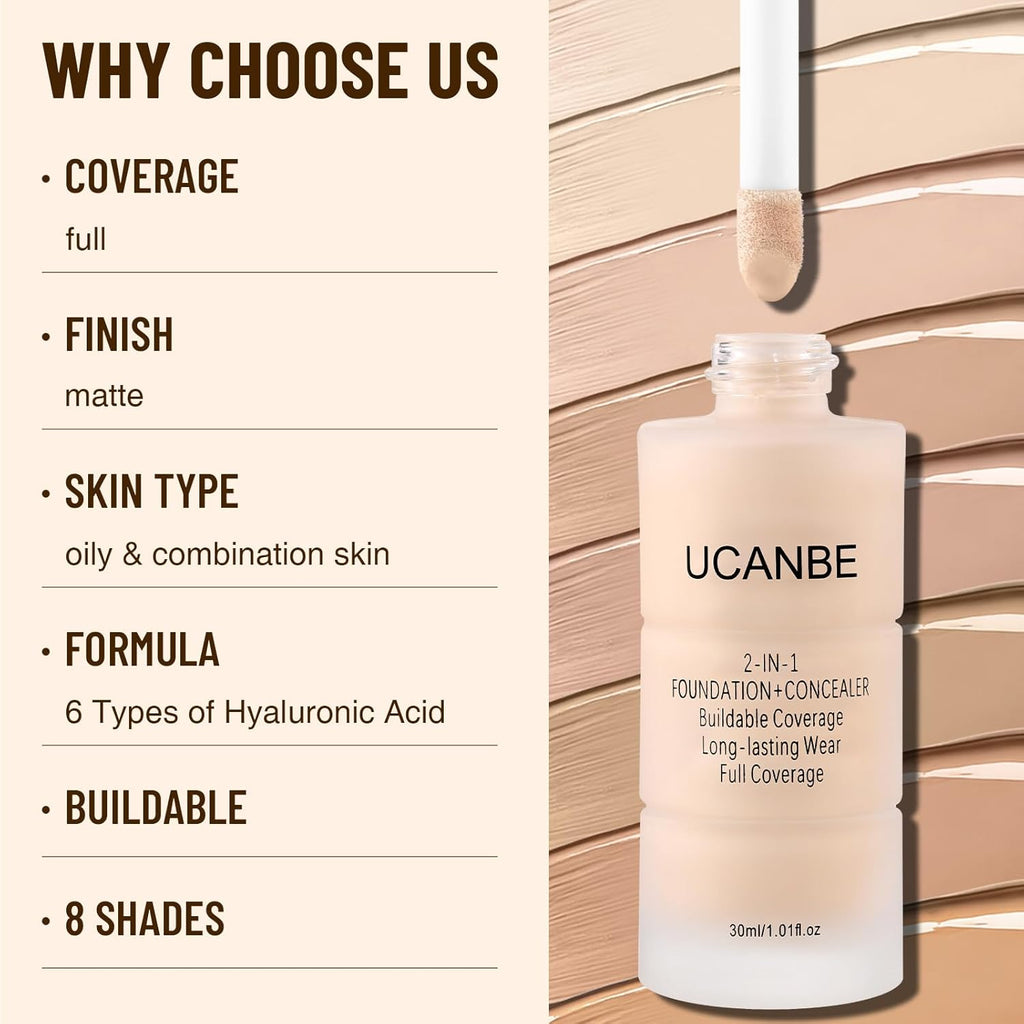 UCANBE Base líquida y corrector 2 en 1, juego de maquillaje de base...