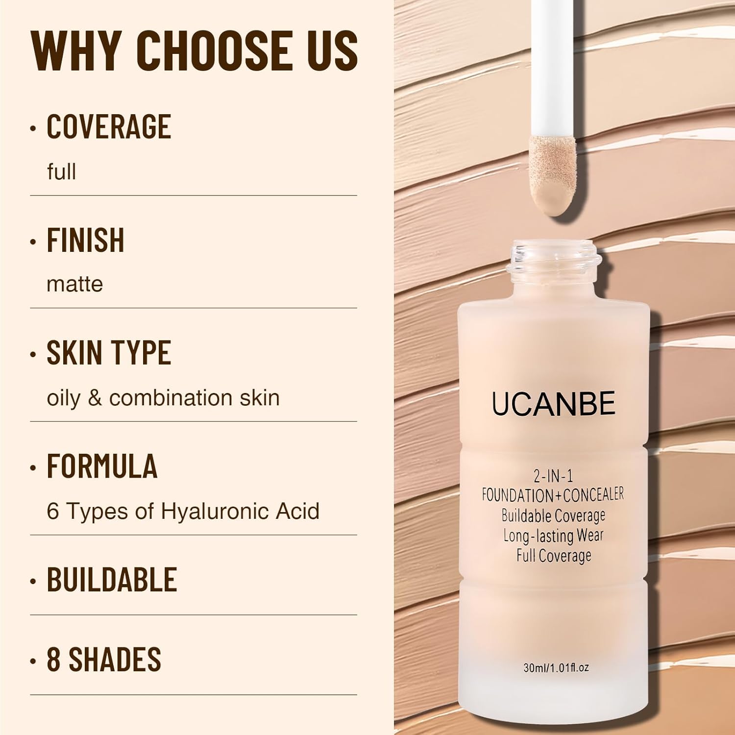 UCANBE Base líquida y corrector 2 en 1, juego de maquillaje de base...