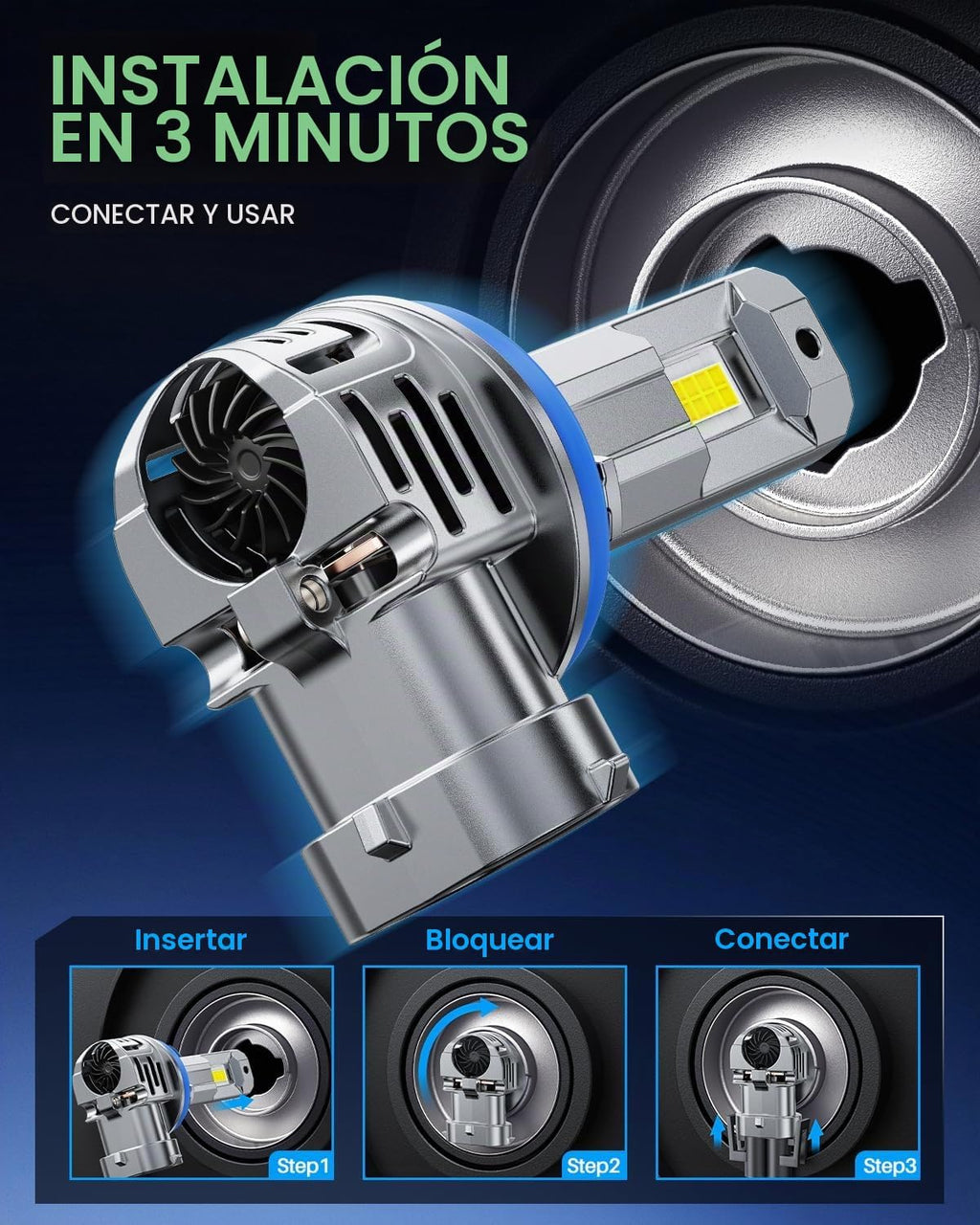 Combo de bombillas LED AUTOONE H11 9005, sin parpadeo, 1600% más br...