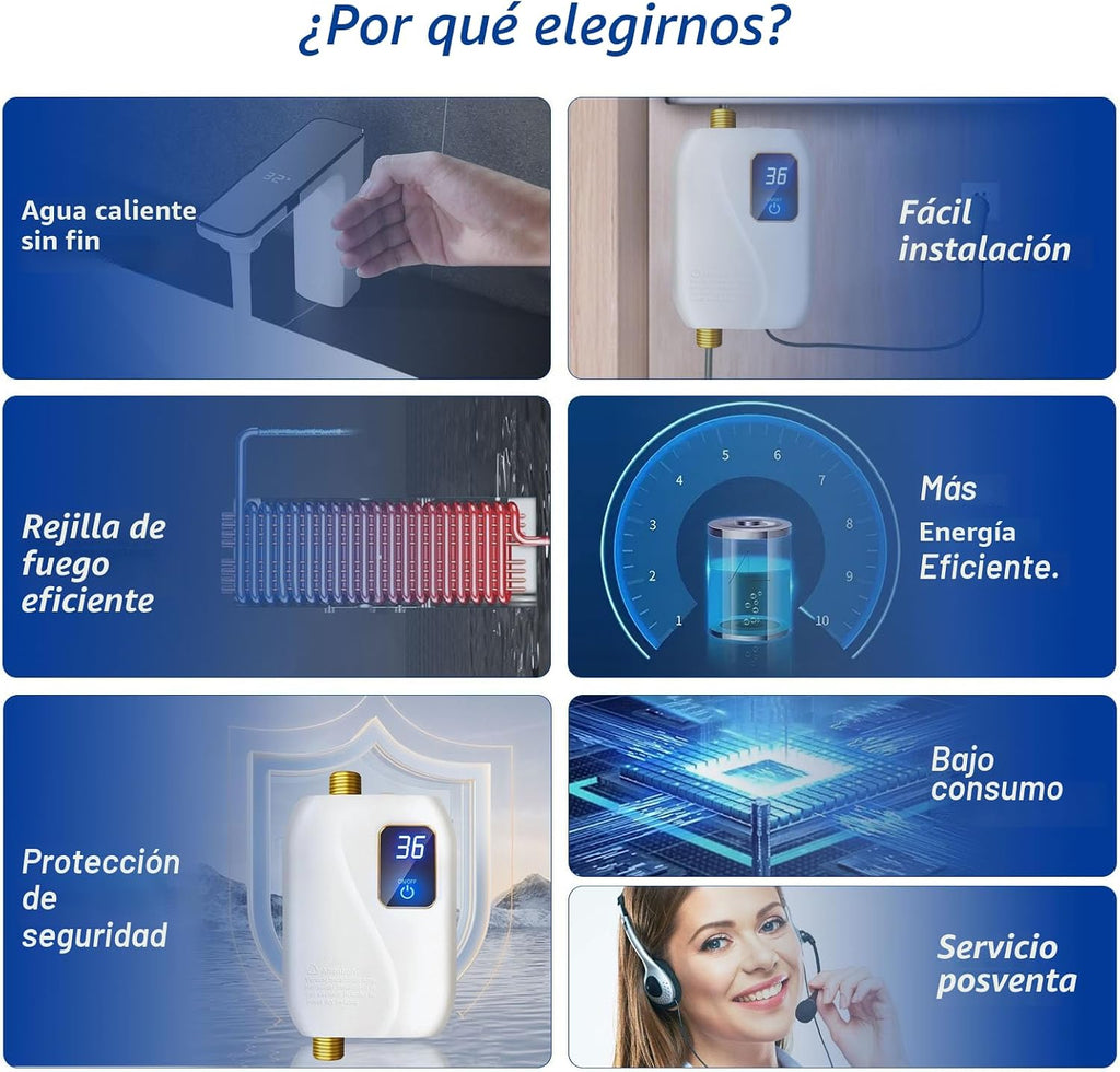 Calentador de agua eléctrico sin tanque de 110 V, calentador de agu...