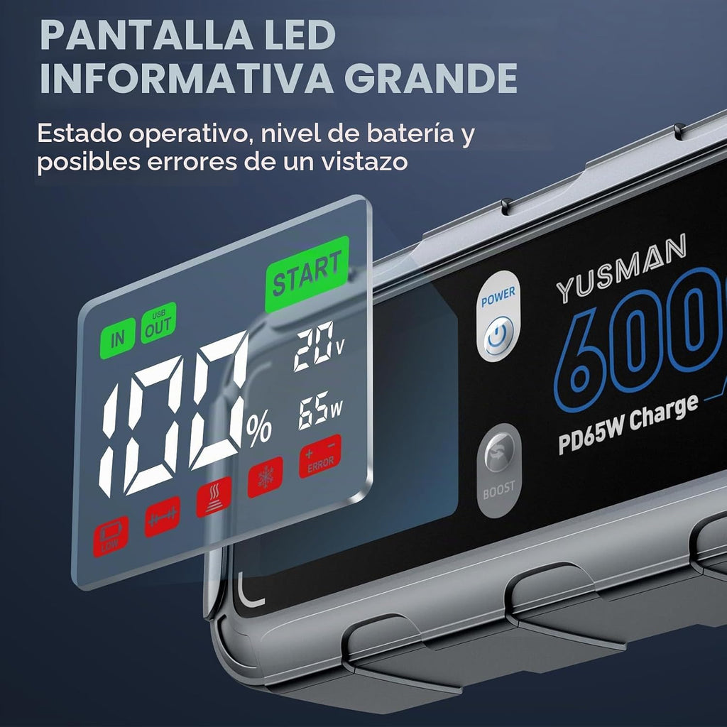 Arrancador de batería de automóvil de 6000A, cargador rápido de 65W...