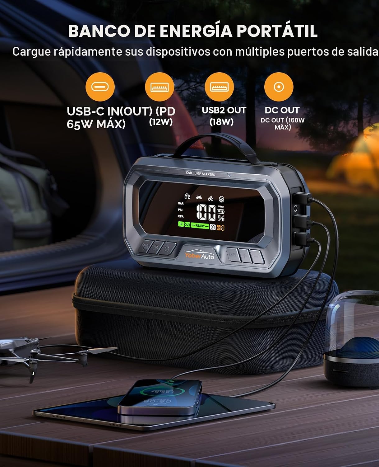 YaberAuto Arrancador de salto 12 en 1 con compresor de aire 8000A 1...