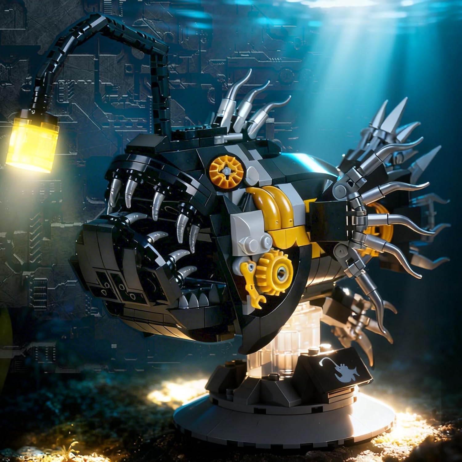 Juego de bloques de construcción de farol mecánico de peces con luc...
