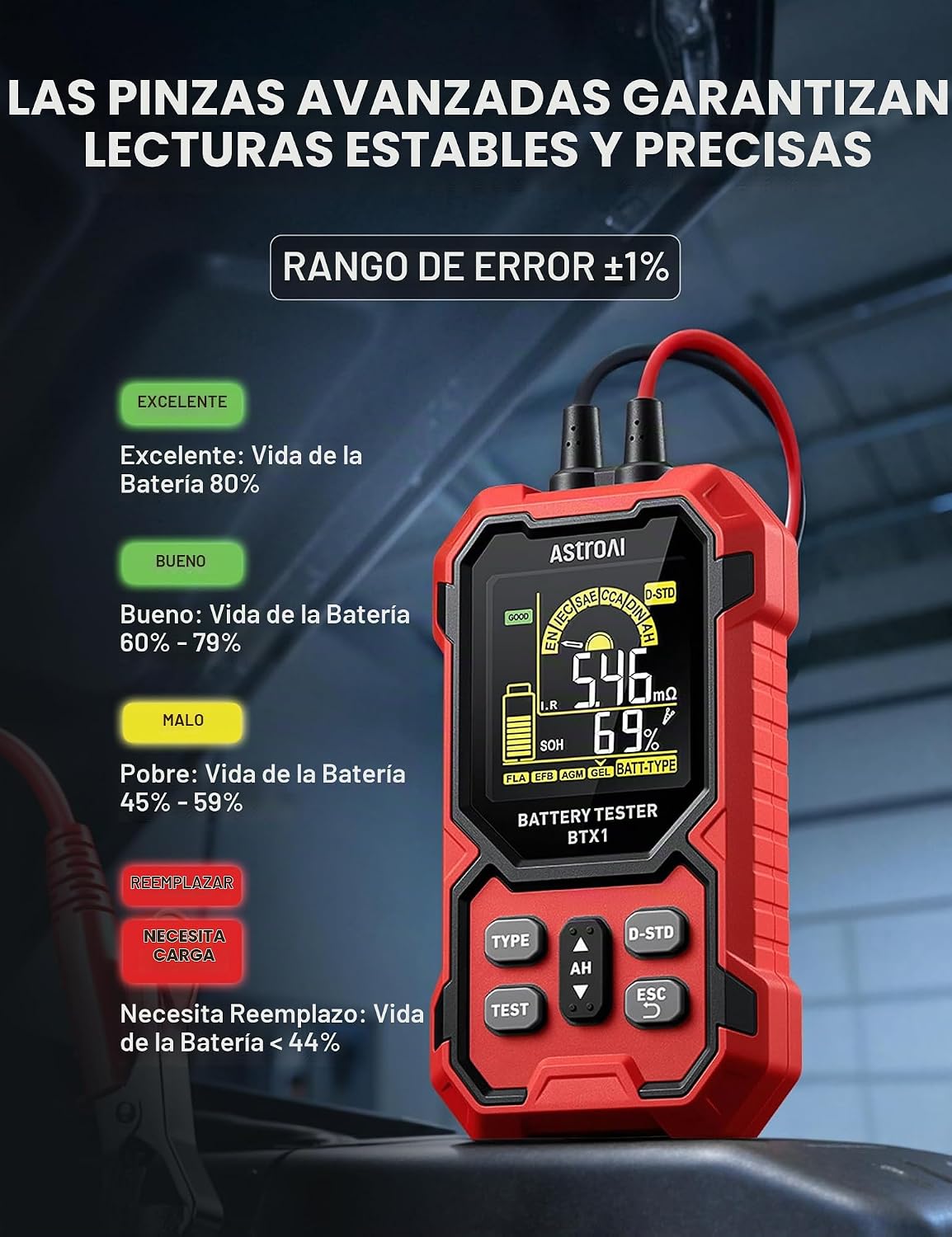 AstroAI Probador de batería de coche 12V\/24V \u2014 100-2000 CCA,...