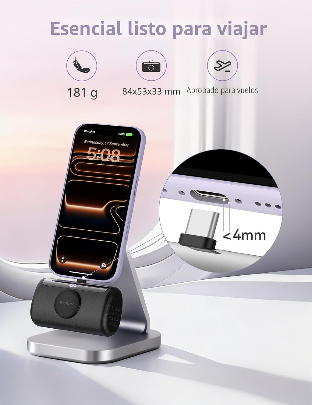 RORRY Cargador Mini Portátil USB C, 10000mAh PD 22.5W Carga Rápida...