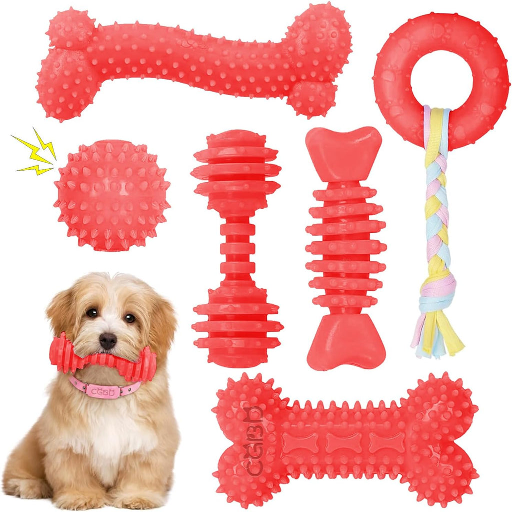 CGBD Paquete de 6 juguetes masticables rojos para perros, juguetes...