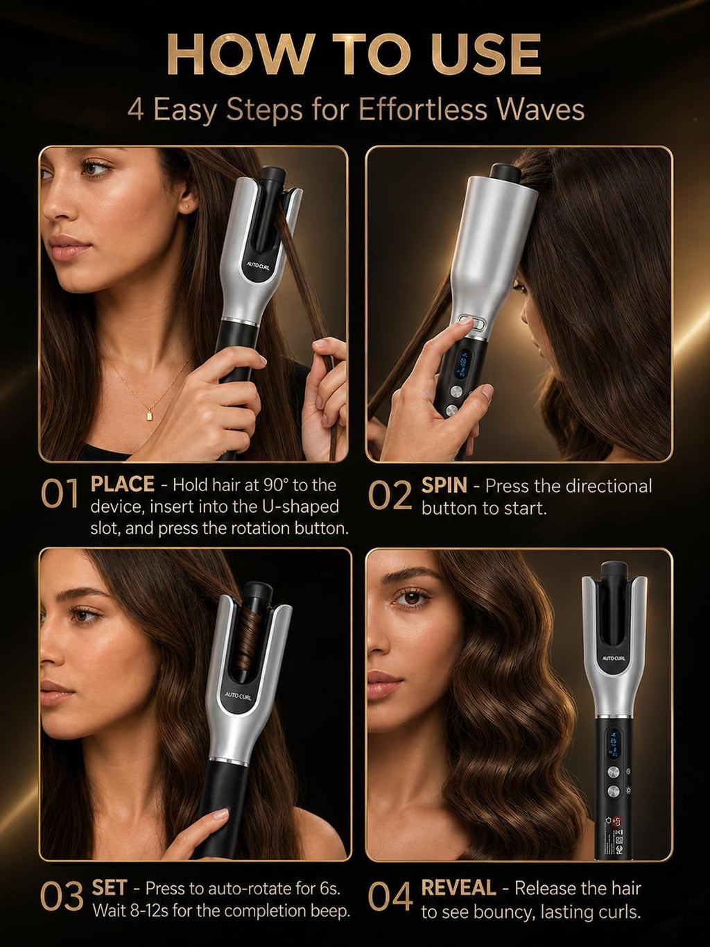 Realair Rizador giratorio automático, rizador automático de pelo de...
