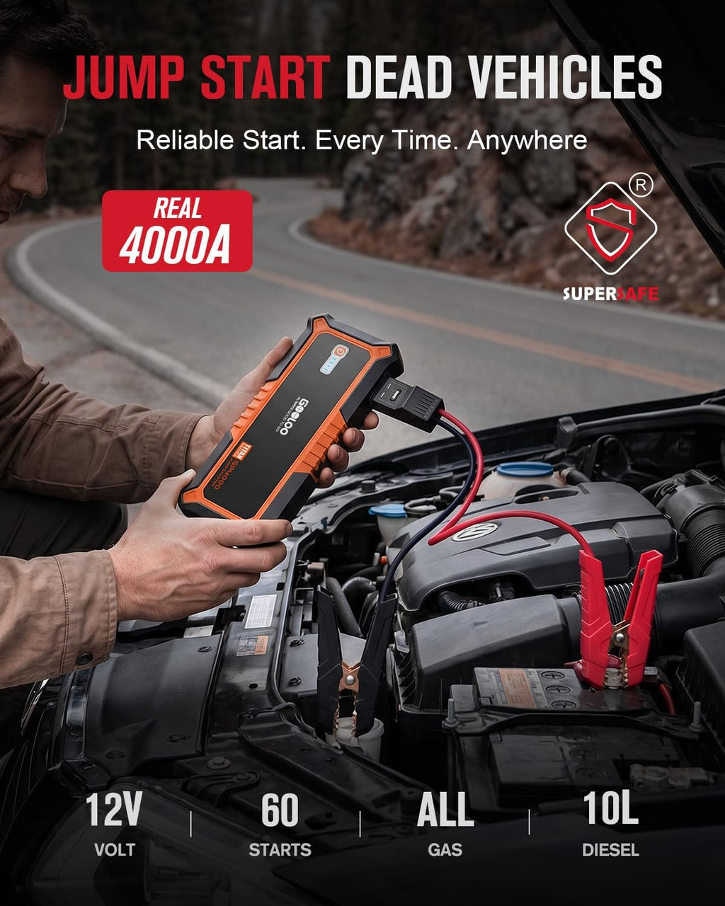 GOOLOO - Arrancador de automóvil de 12 V con corriente máxima de 40...