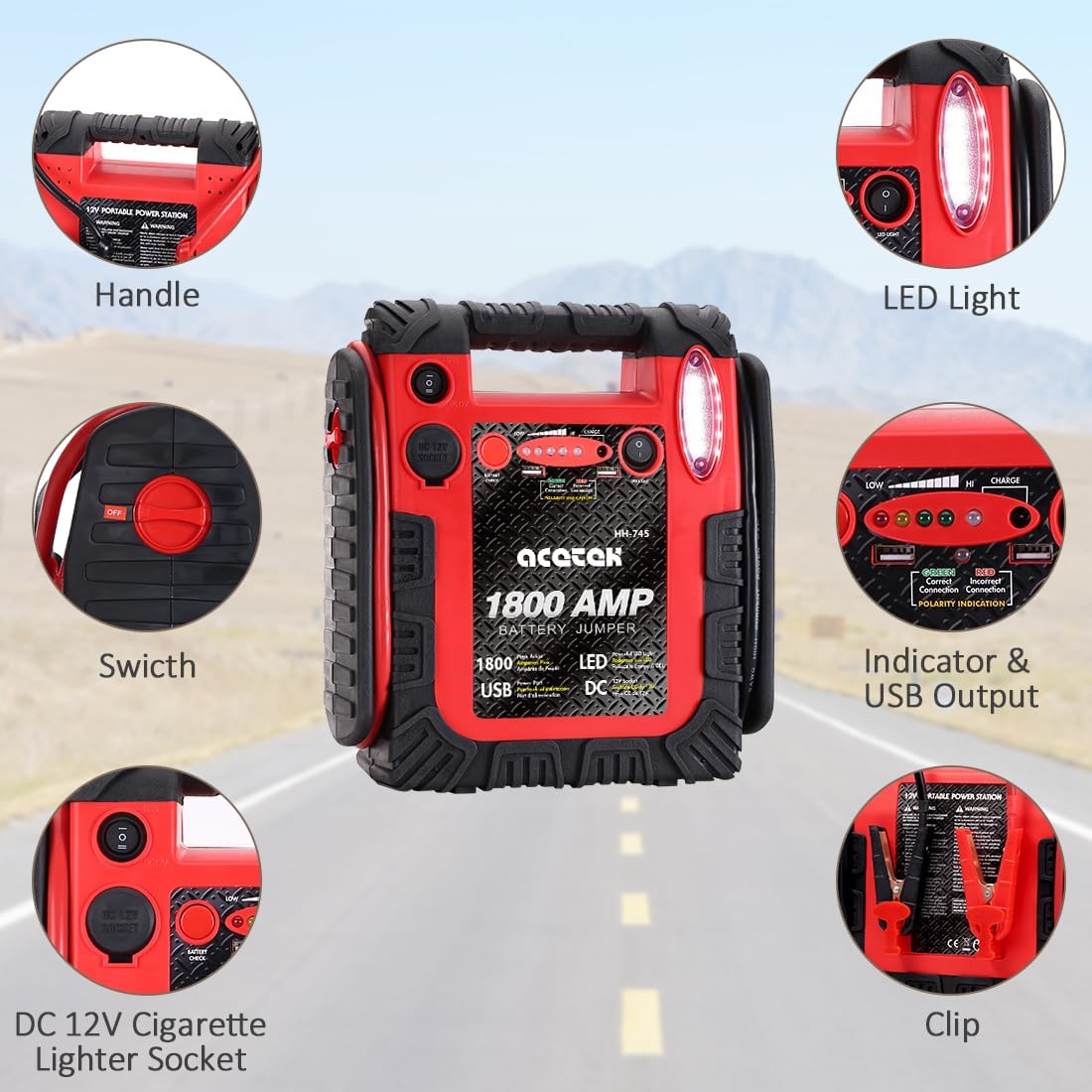 Arrancador de coche de pico de 1800 A, batería de 20000 mAh para mo...