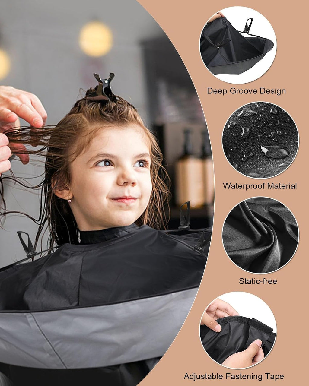 Capa de corte de pelo Lictin Negra - Capa de corte de pelo con para...