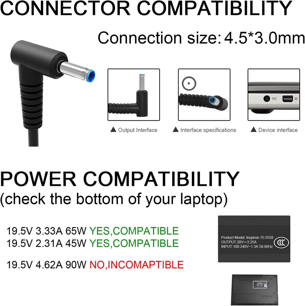 Cargador compatible con computadora portátil HP 65W 45W Adaptador d...