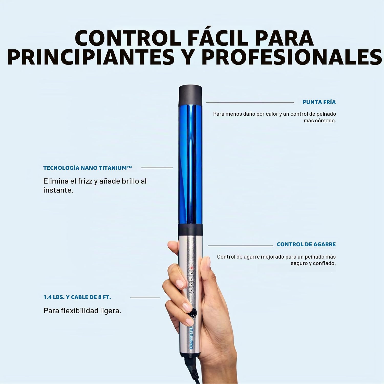 Rizador profesional BabylissPRO Nano Titanium para todo tipo de cab...