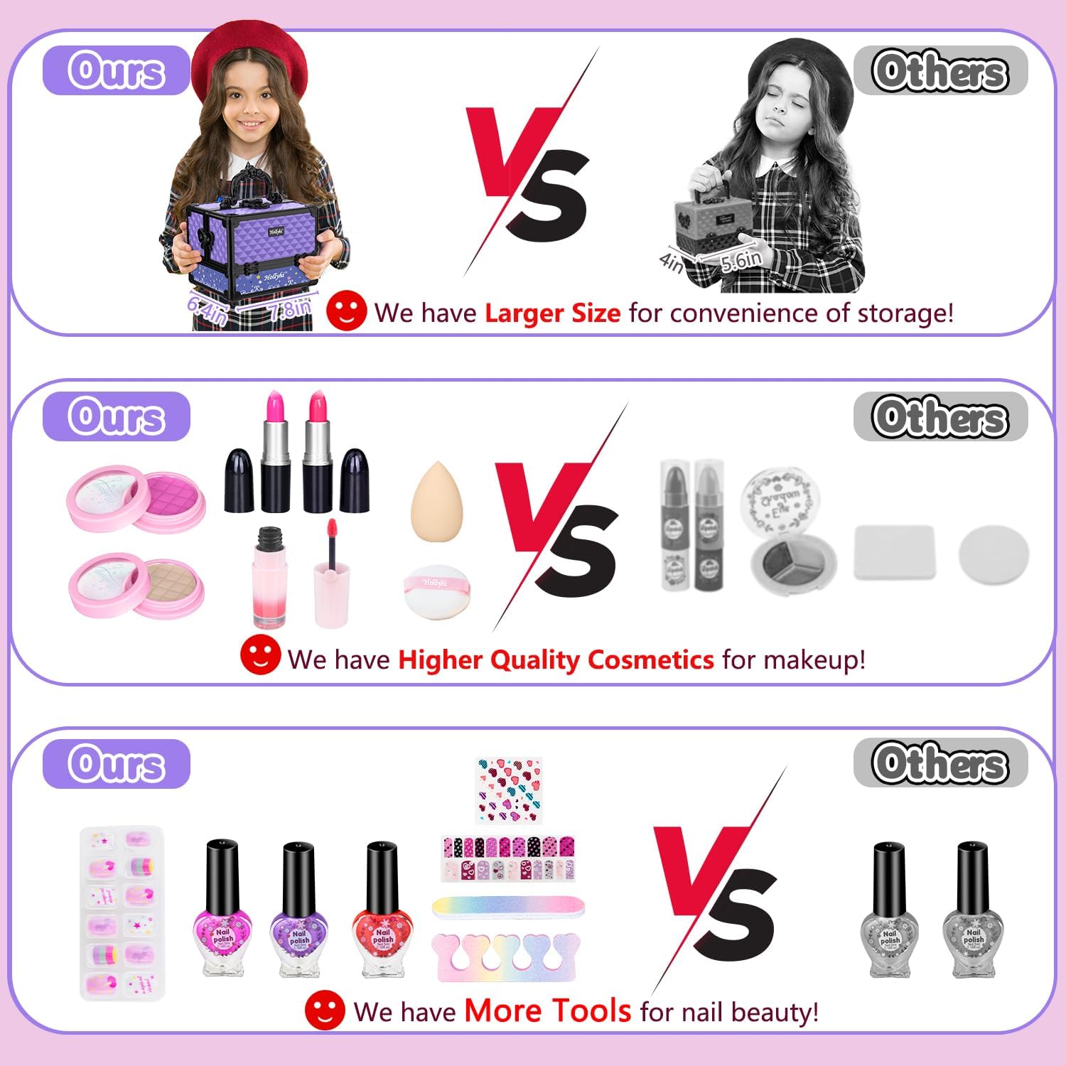 Hollyhi Juego de 59 piezas de maquillaje para niñas, juego de jugue...