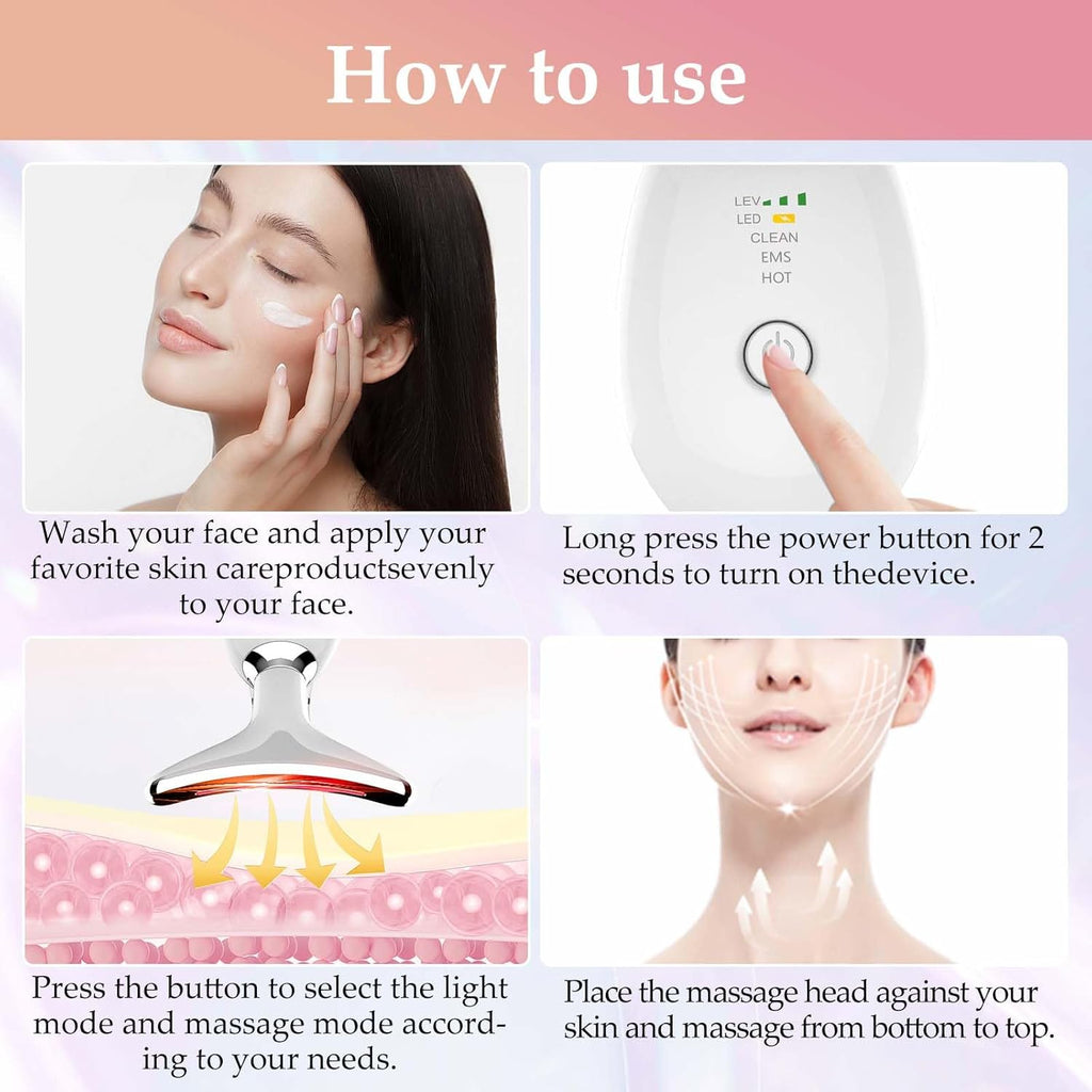 Masajeador facial de terapia de luz roja para cara y cuello, 7 colo...
