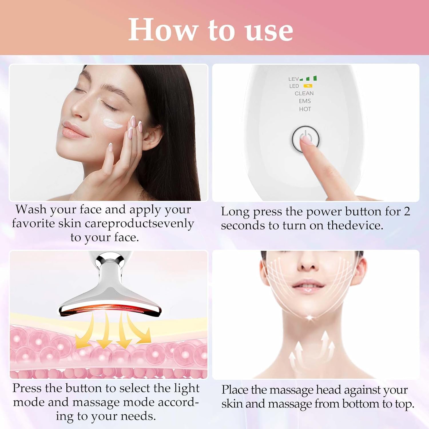 Masajeador facial de terapia de luz roja para cara y cuello, 7 colo...