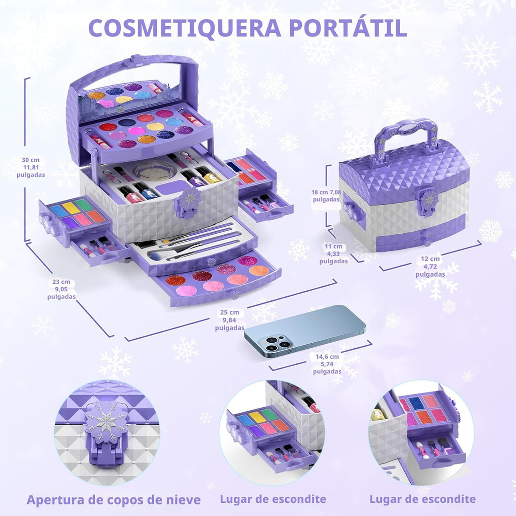 PERRYHOME Juego de maquillaje para niños para niña, 56 piezas, cosm...