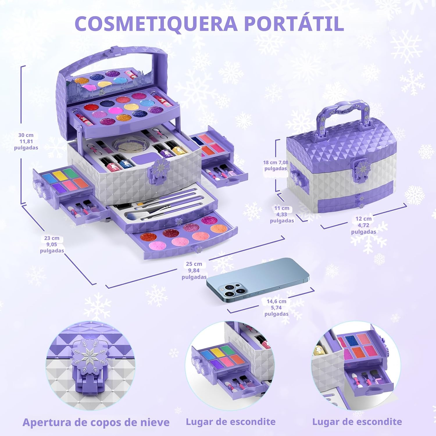 PERRYHOME Juego de maquillaje para niños para niña, 56 piezas, cosm...