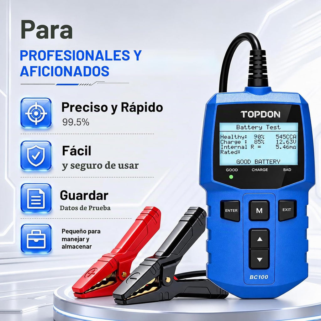 TOPDON BC100 - Probador de batería de automóvil de 12 V, analizador...
