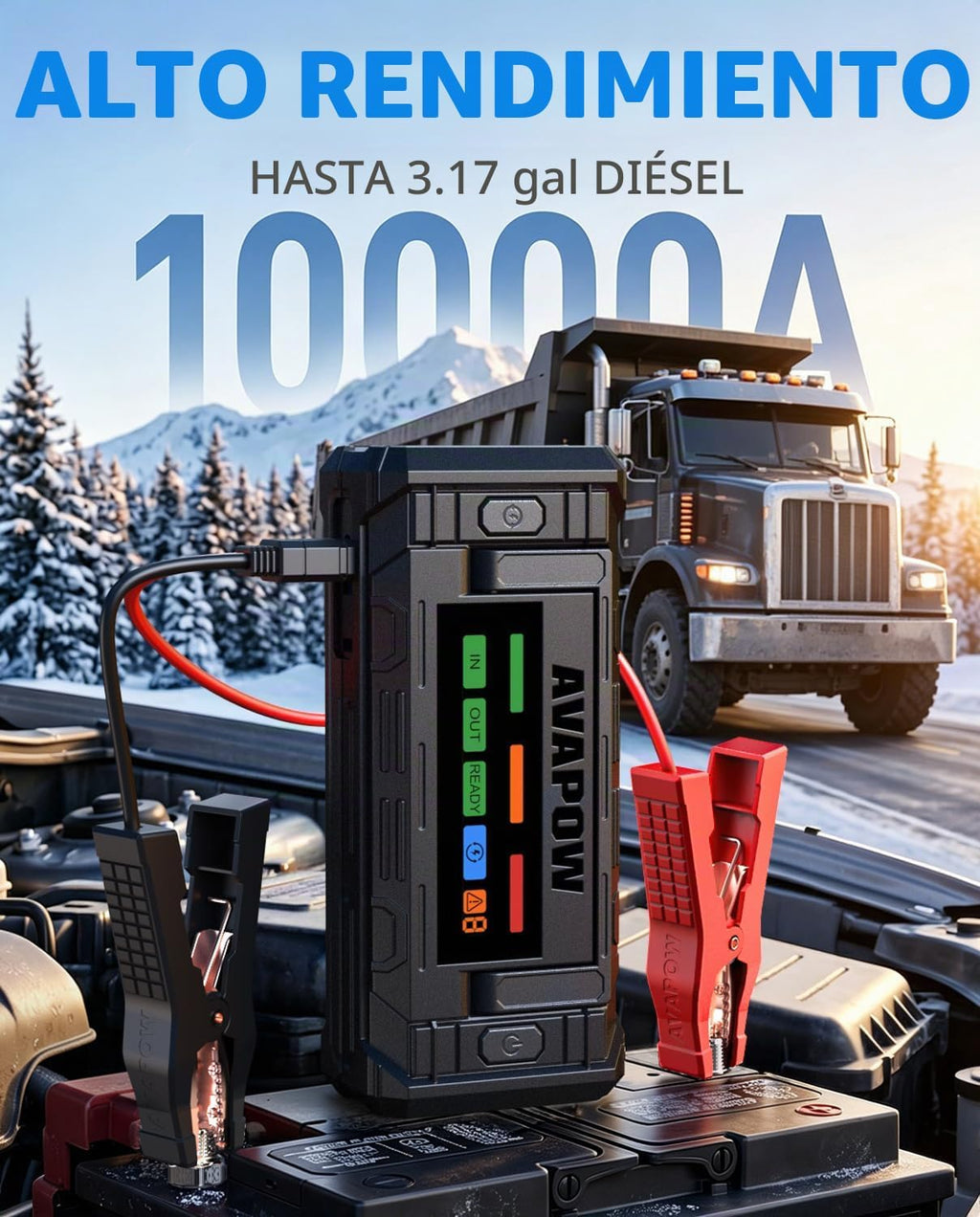 AVAPOW TJ68 Arrancador de Batería Portátil 10000A con Pantalla HD d...