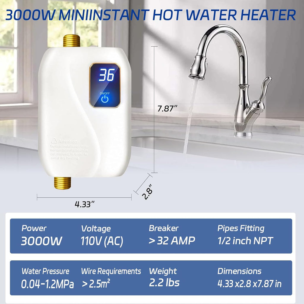 Calentador de agua eléctrico sin tanque de 110 V, calentador de agu...