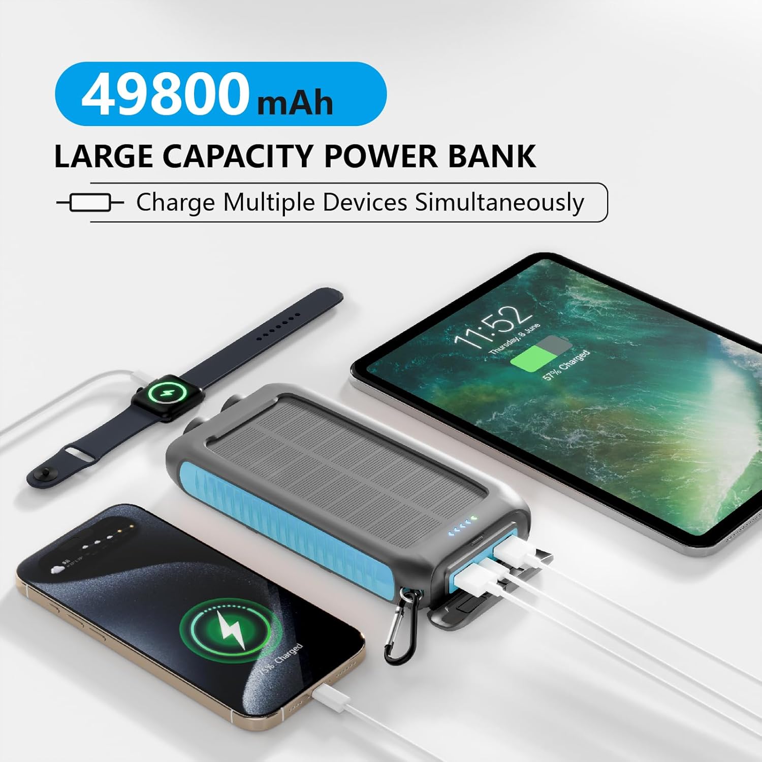 Banco de energía con cargador solar de 49800mAh portátil de carga r...