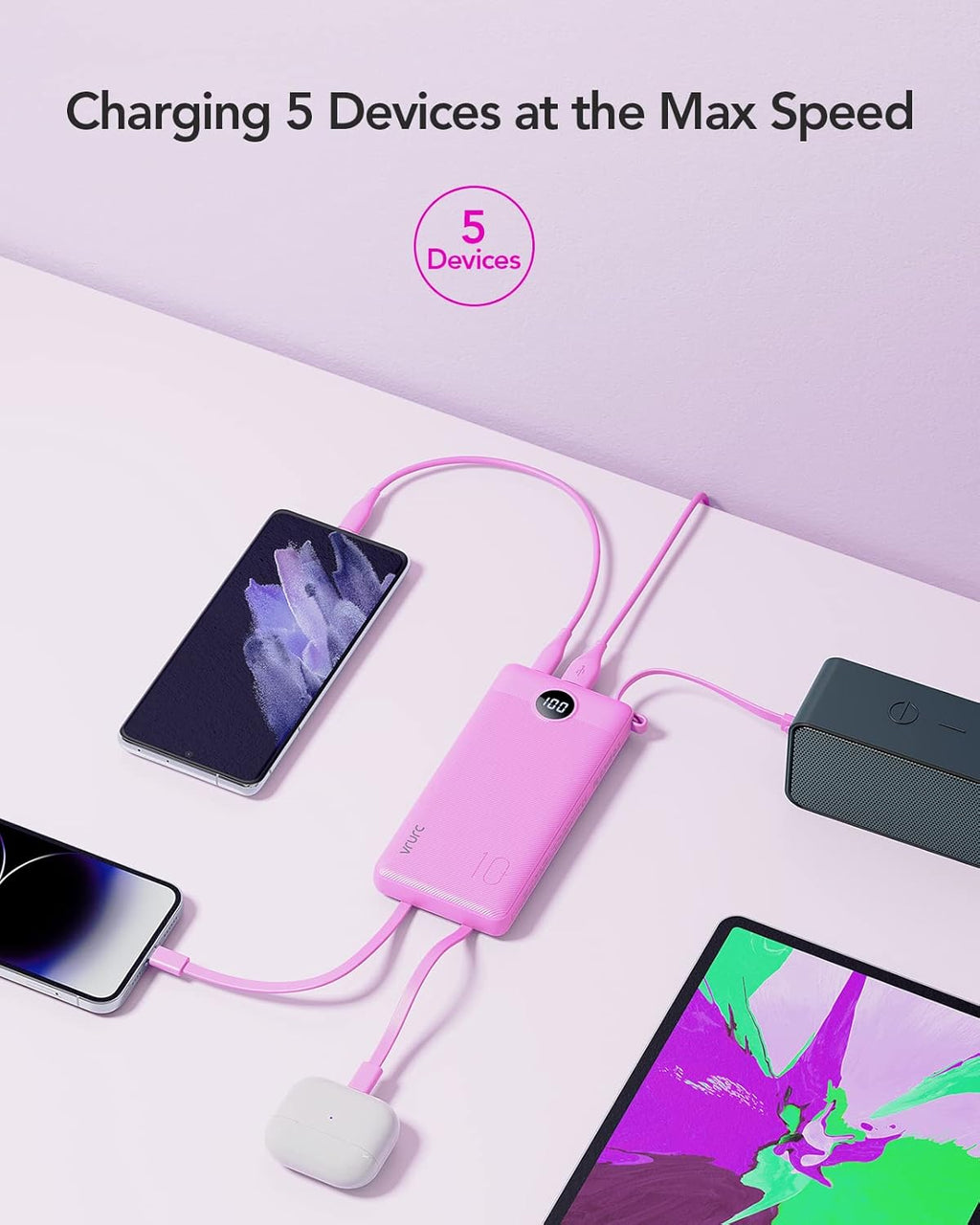 VRURC Cargador portátil, batería externa integrada de 4 cables de 1...