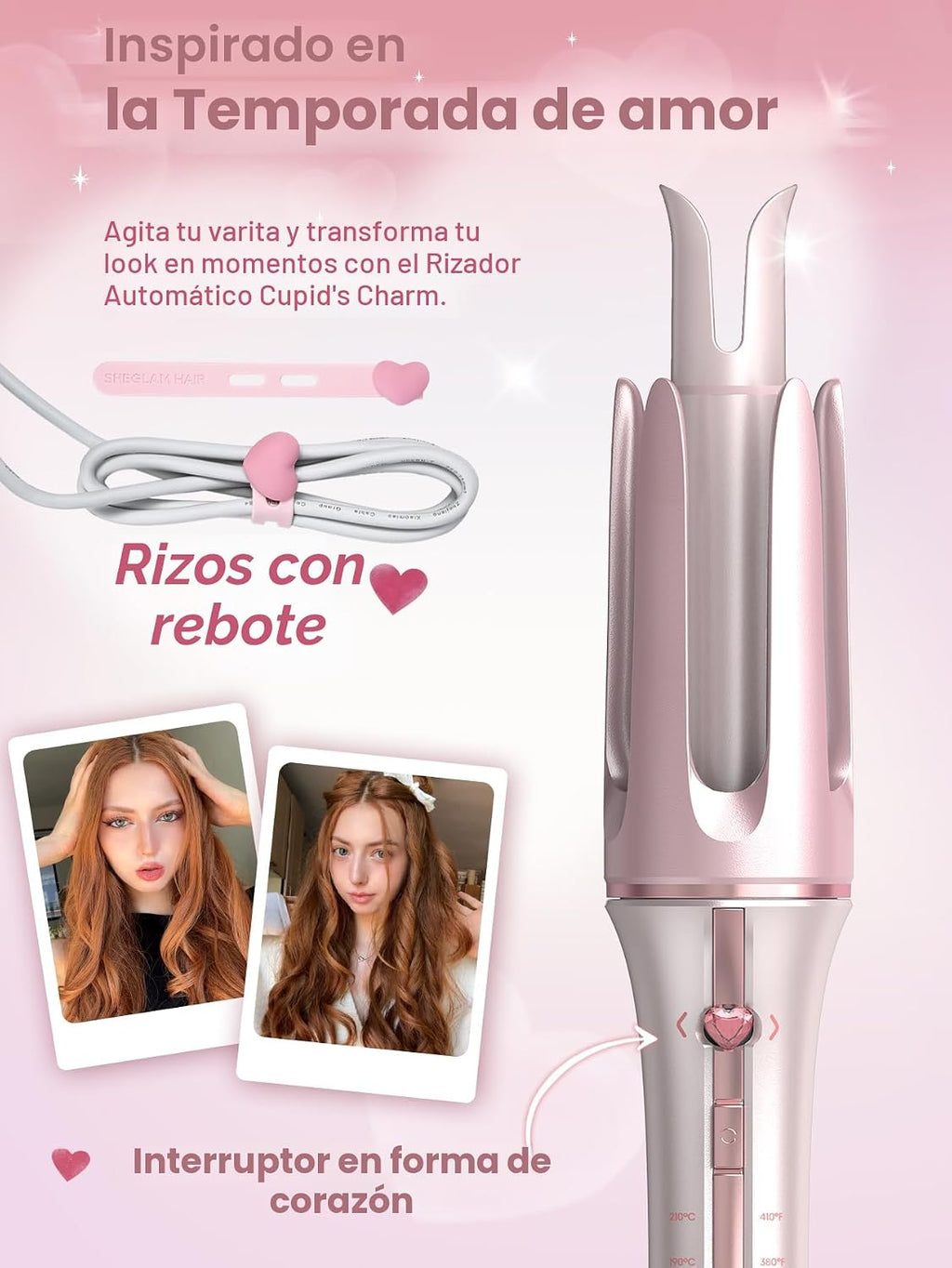 SHEGLAM Rizador rosa regalo automático para mujer (rosa, 1 pulgada)