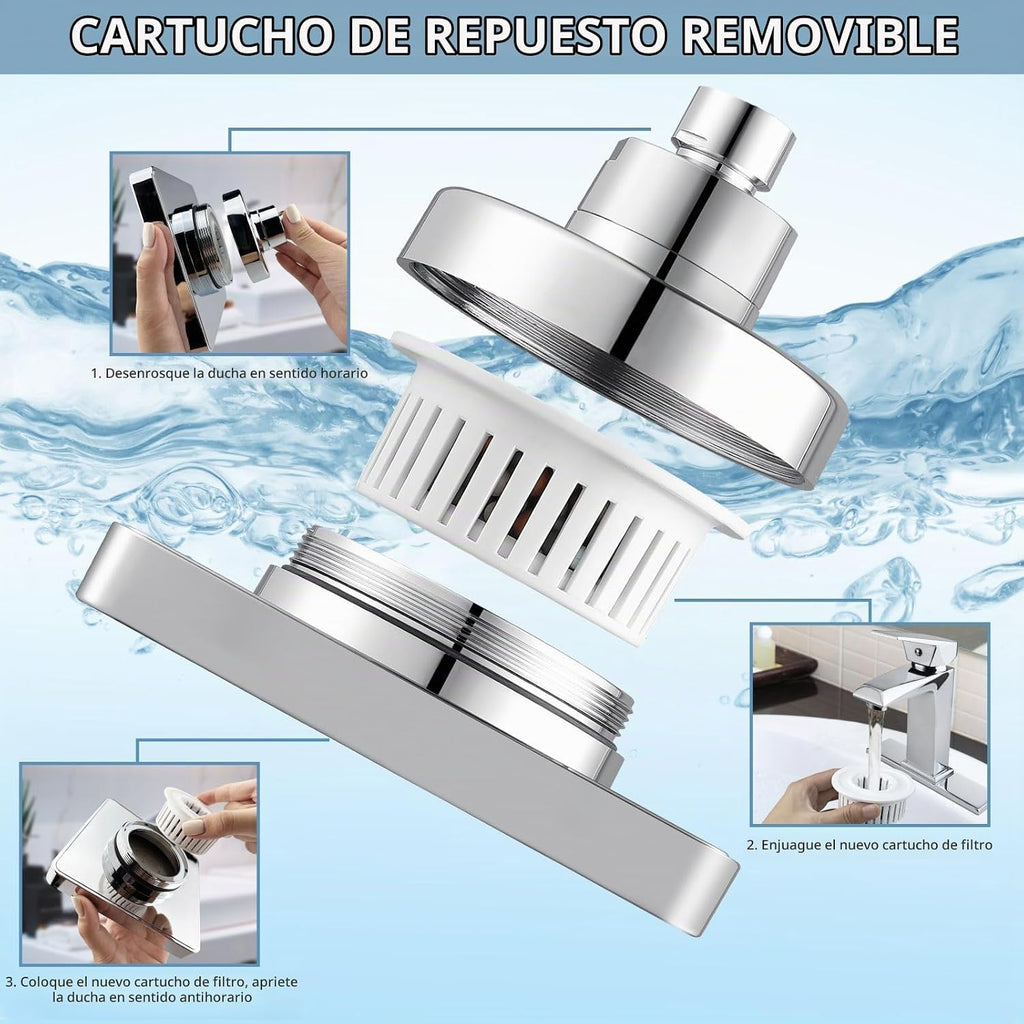 Nuodan Cabezal de ducha filtrado con combo de mano, filtro de regad...