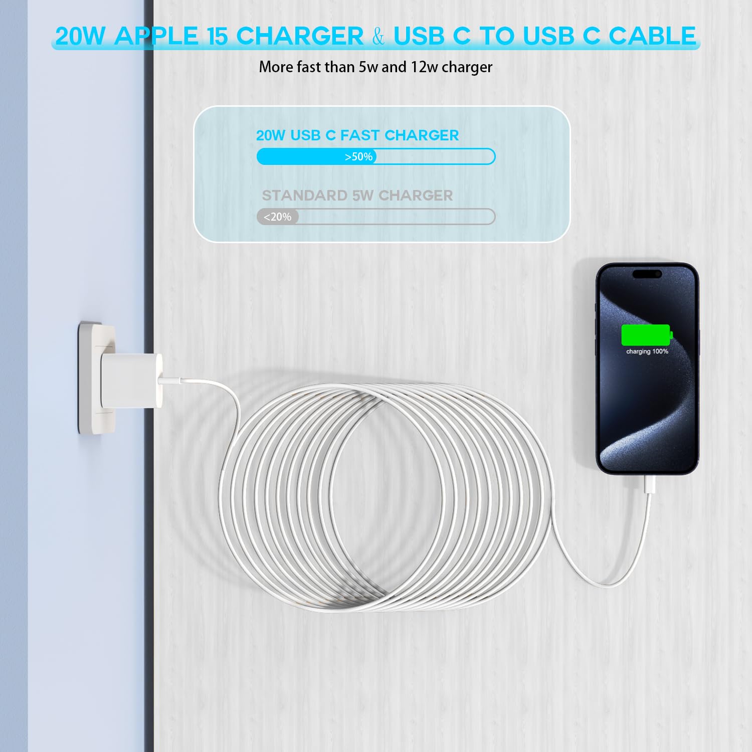 10 pies Apple iPhone 17 16 15 Cargador, paquete de 2 cables tejidos...