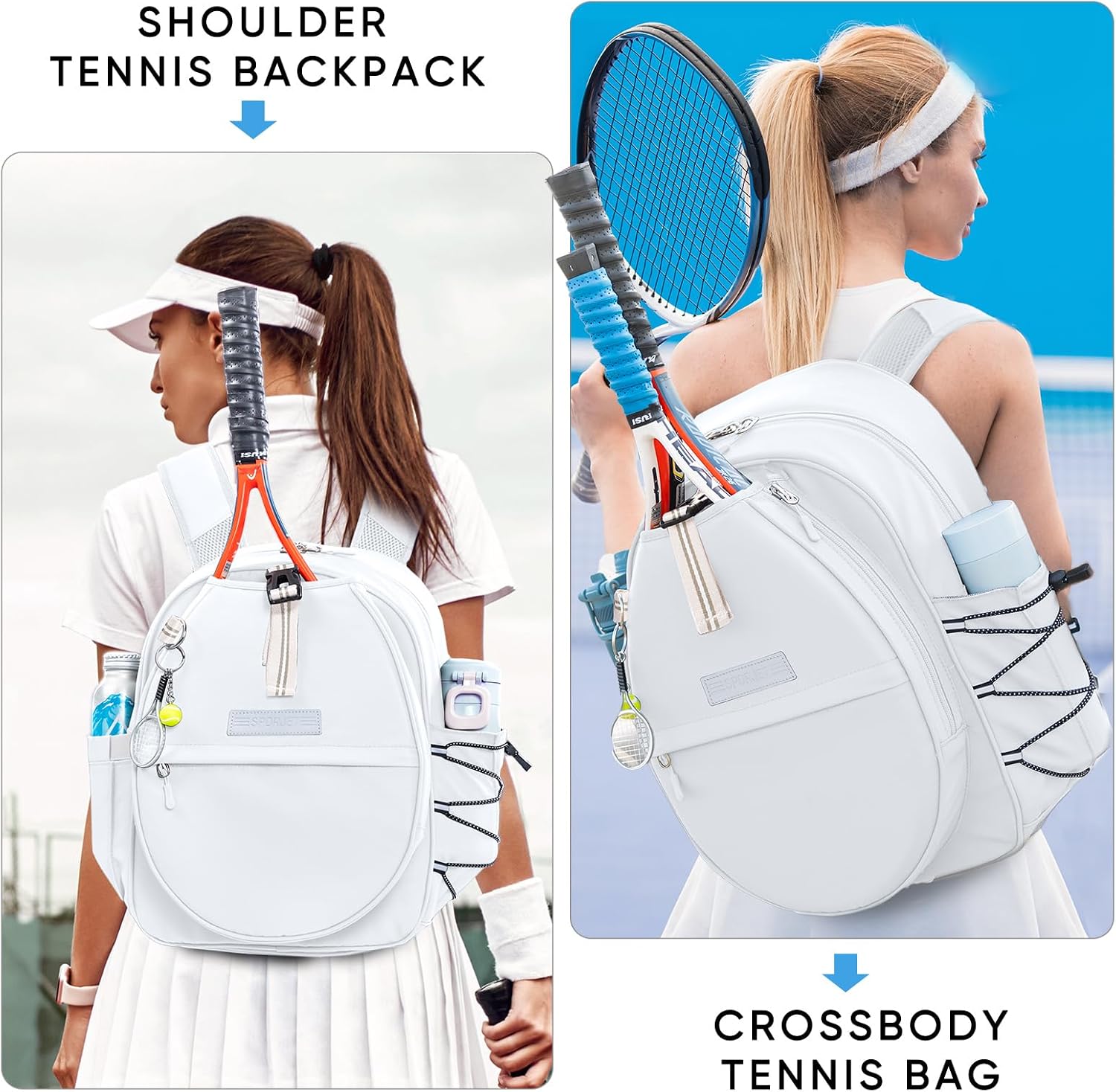 SPORJET Mochila de Tenis con Soporte para 2 Raquetas, Bolsa de Raqu...