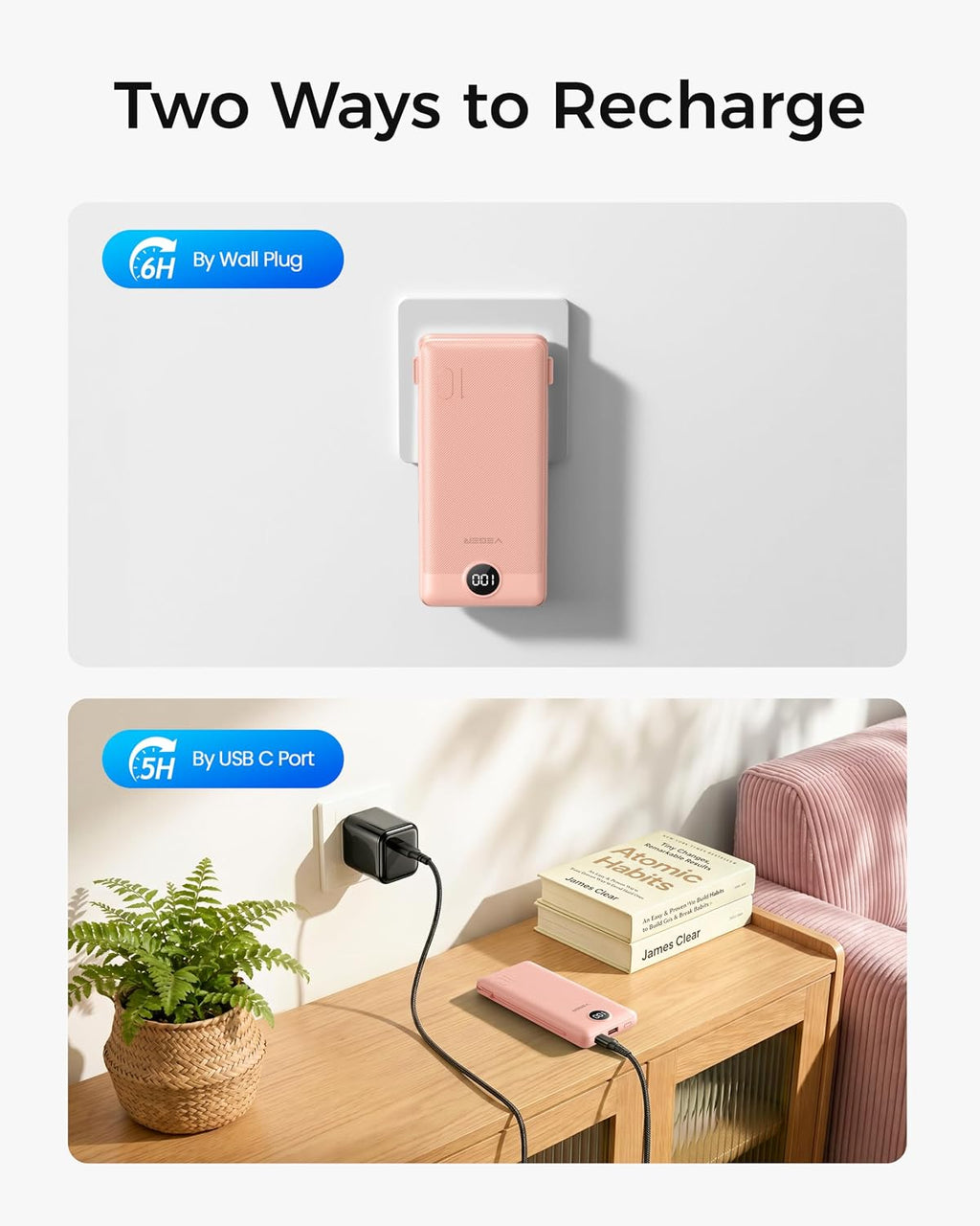 VEGER Cargador portátil para iPhone con cables incorporados y enchu...
