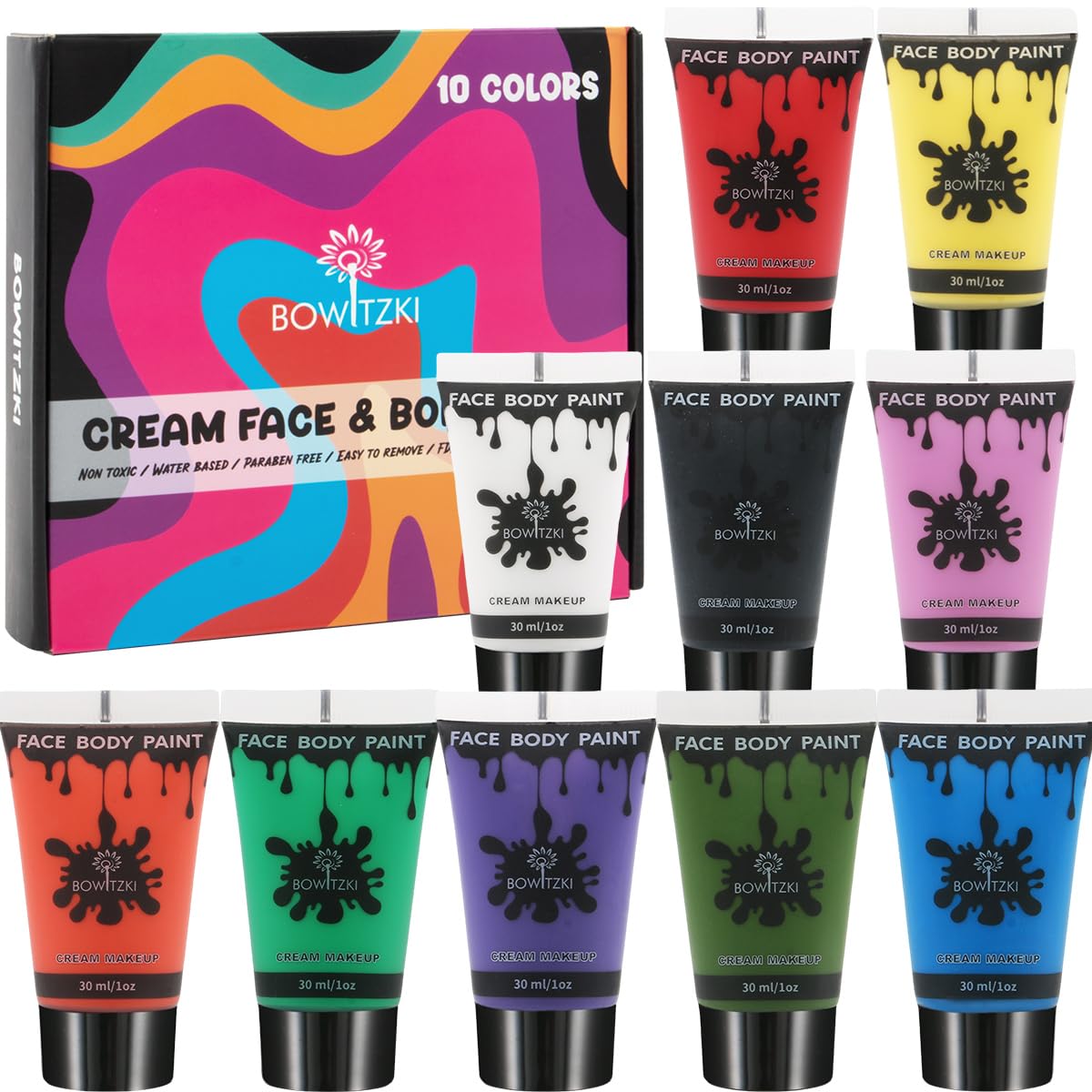 Bowitzki Juego de pintura facial y corporal de 10 colores, 1.01 x 1...