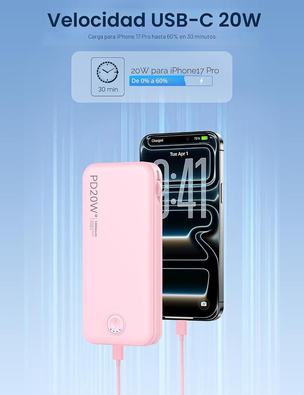 Nusyddy Cargador portátil de carga súper rápida de 22.5W con enchuf...