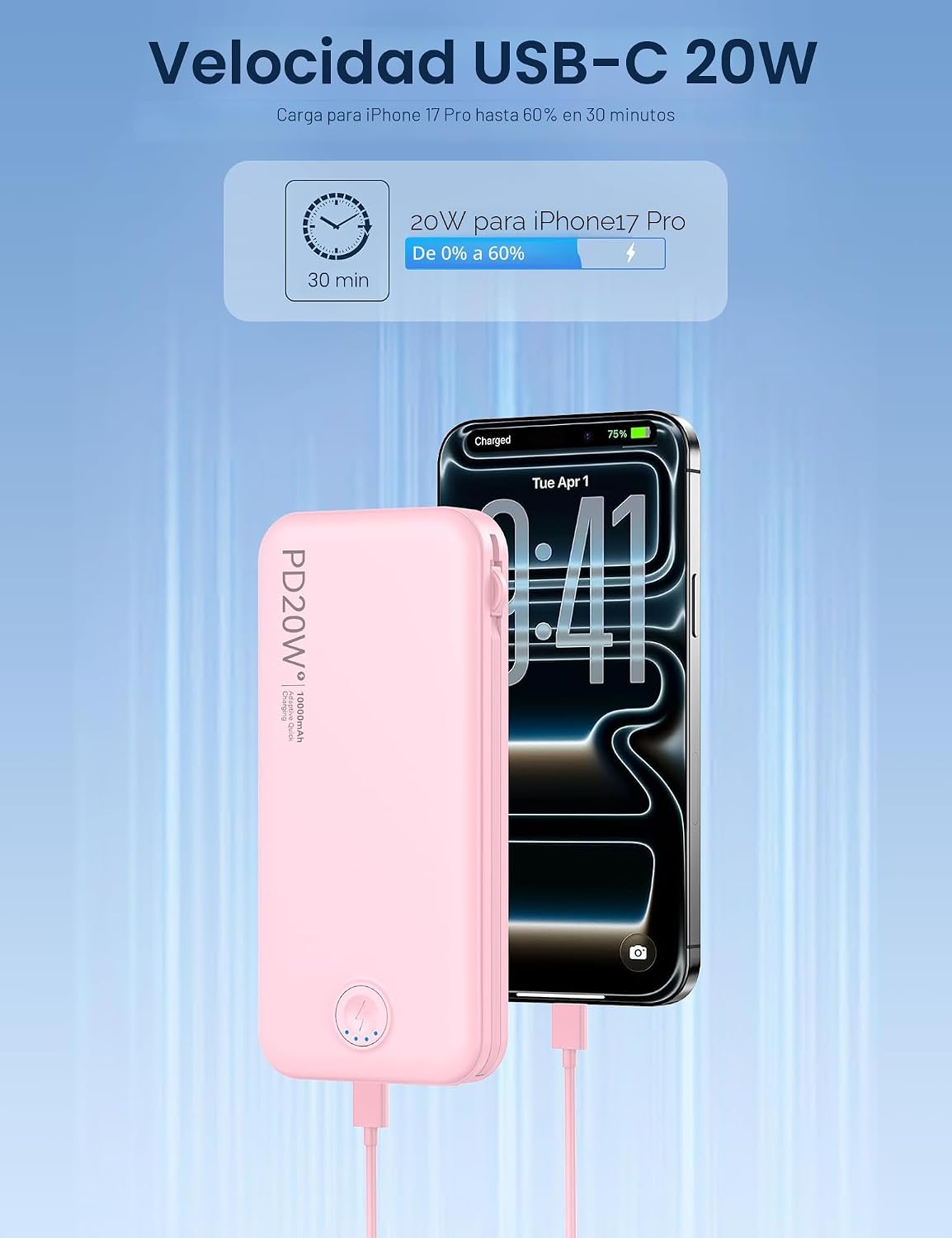 Nusyddy Cargador portátil de carga súper rápida de 22.5W con enchuf...
