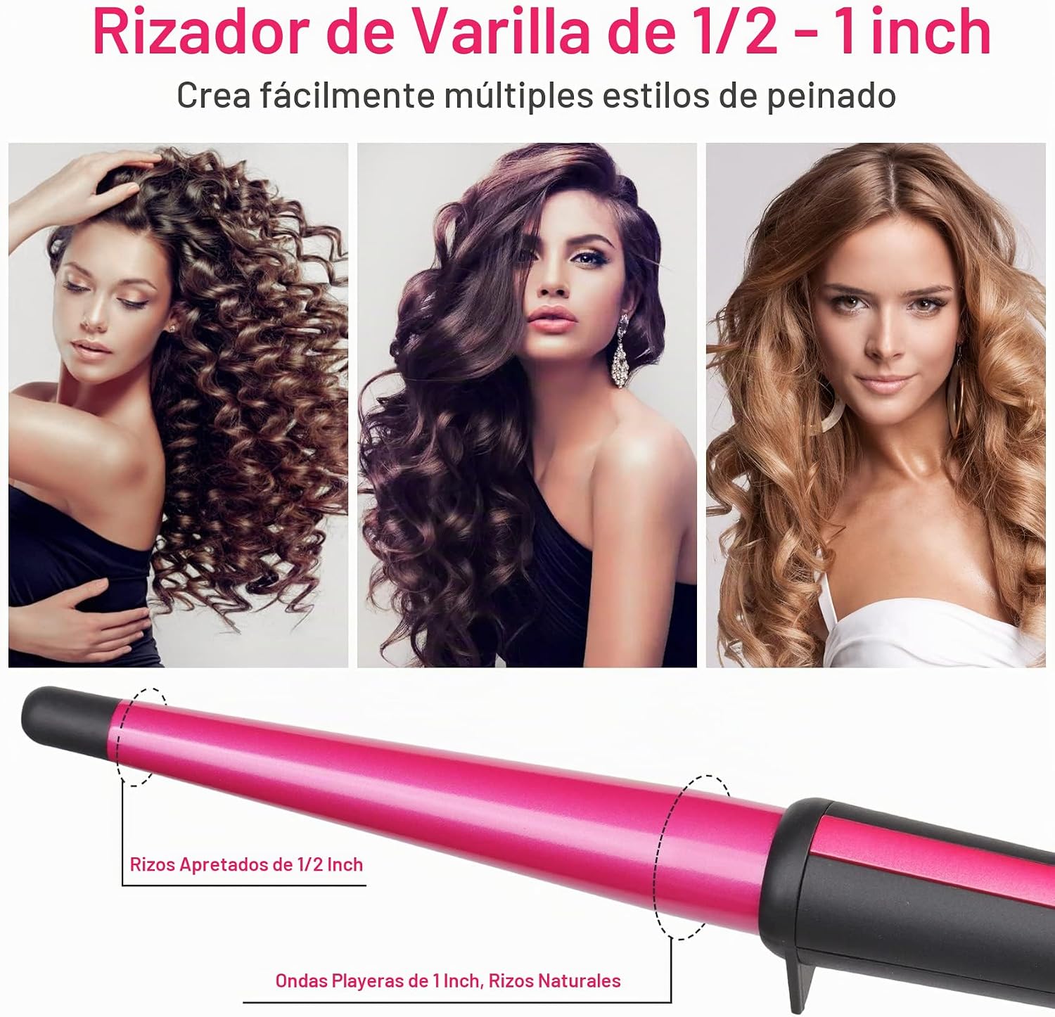 Rizador de pelo, rizador cónico de 0.5 a 1 pulgadas, rizador de pel...