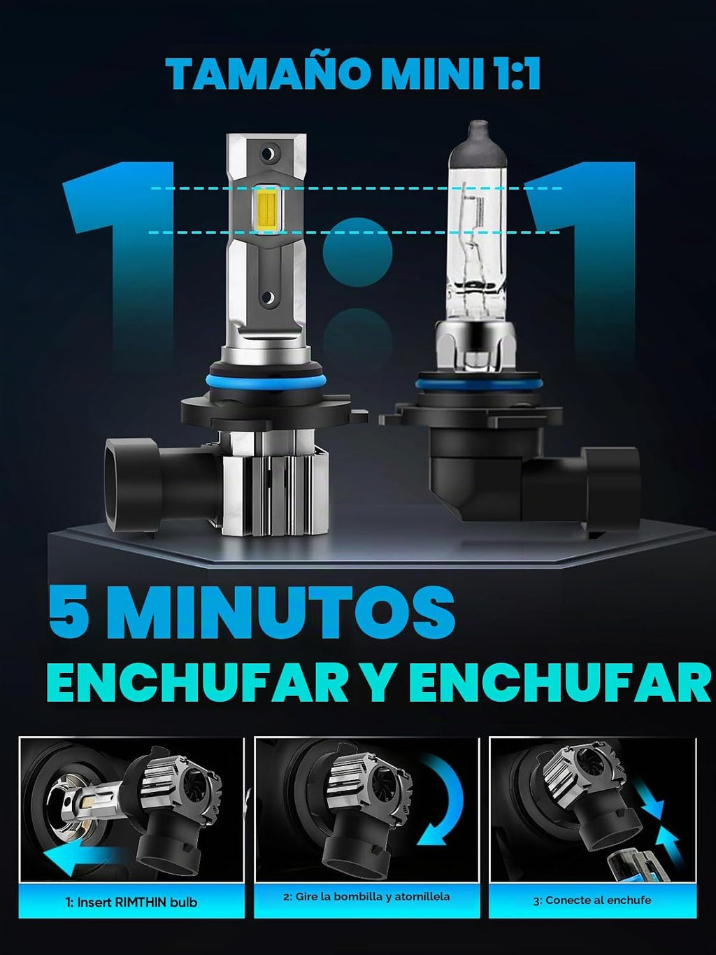 Rimthin 9006\/HB4 Bombillas, HB4 Luces Antiniebla 6000K Blanco Frío...
