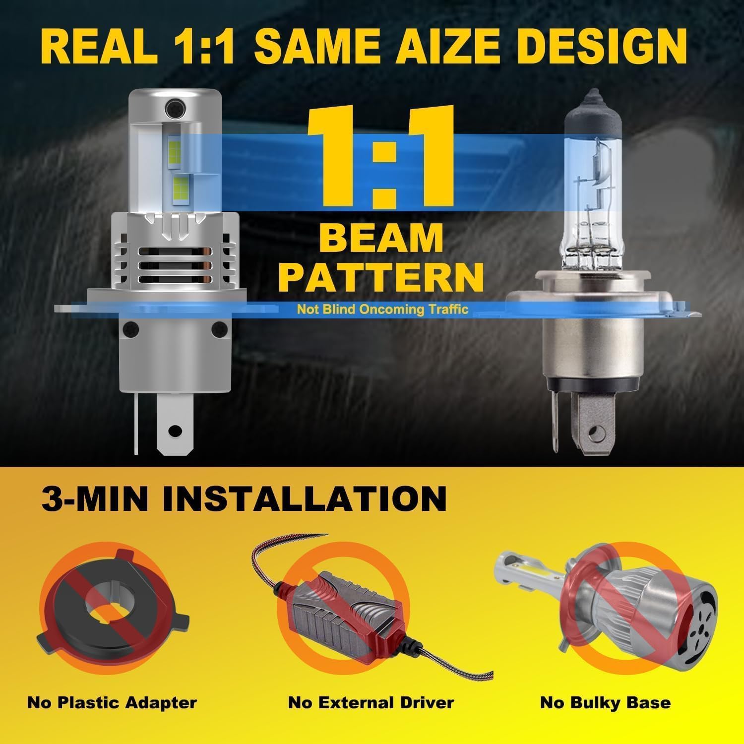 Bombillas H4 Hi\/Bajo Haz 90000LM Brillo, Luz antiniebla Plug and P...