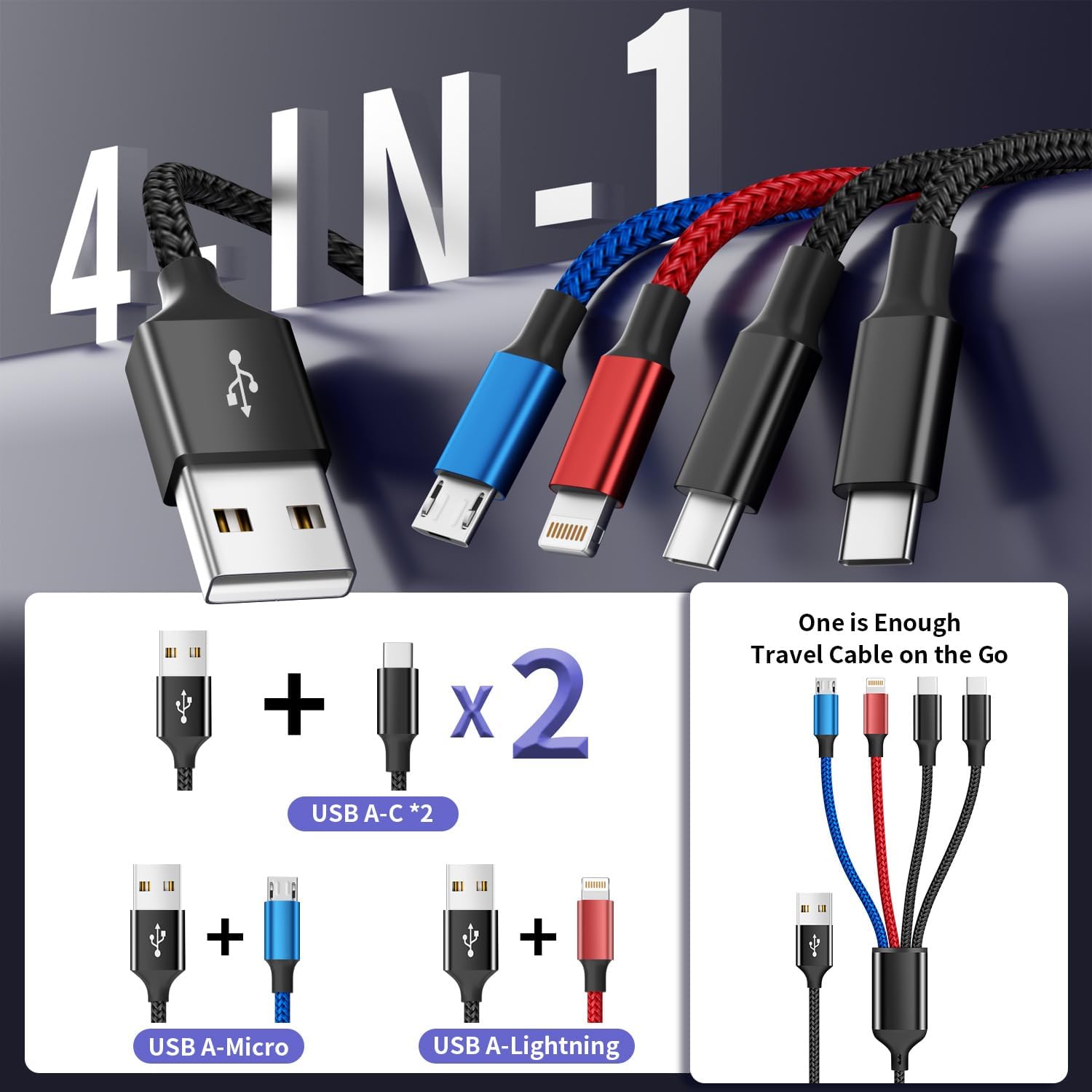 Cable de carga múltiple Dual Type-C 4 en 1 para múltiples dispositi...