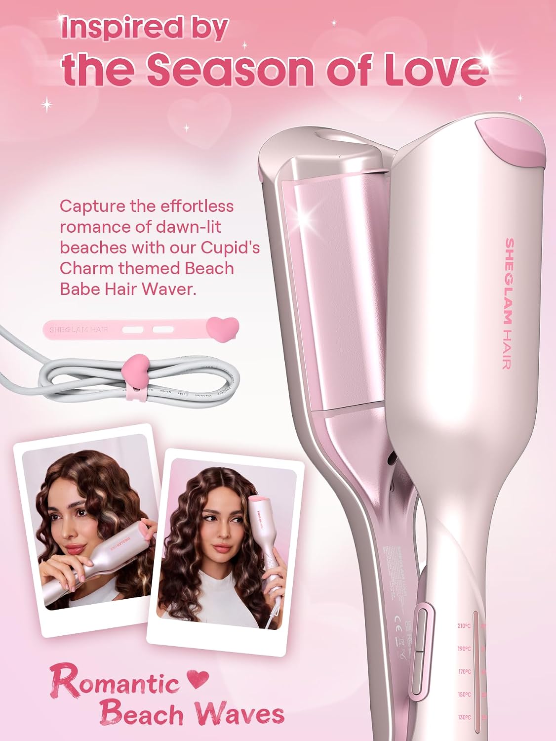 SHEGLAM Ondulador de pelo rosa de 1 pulgada para mujer, herramienta...