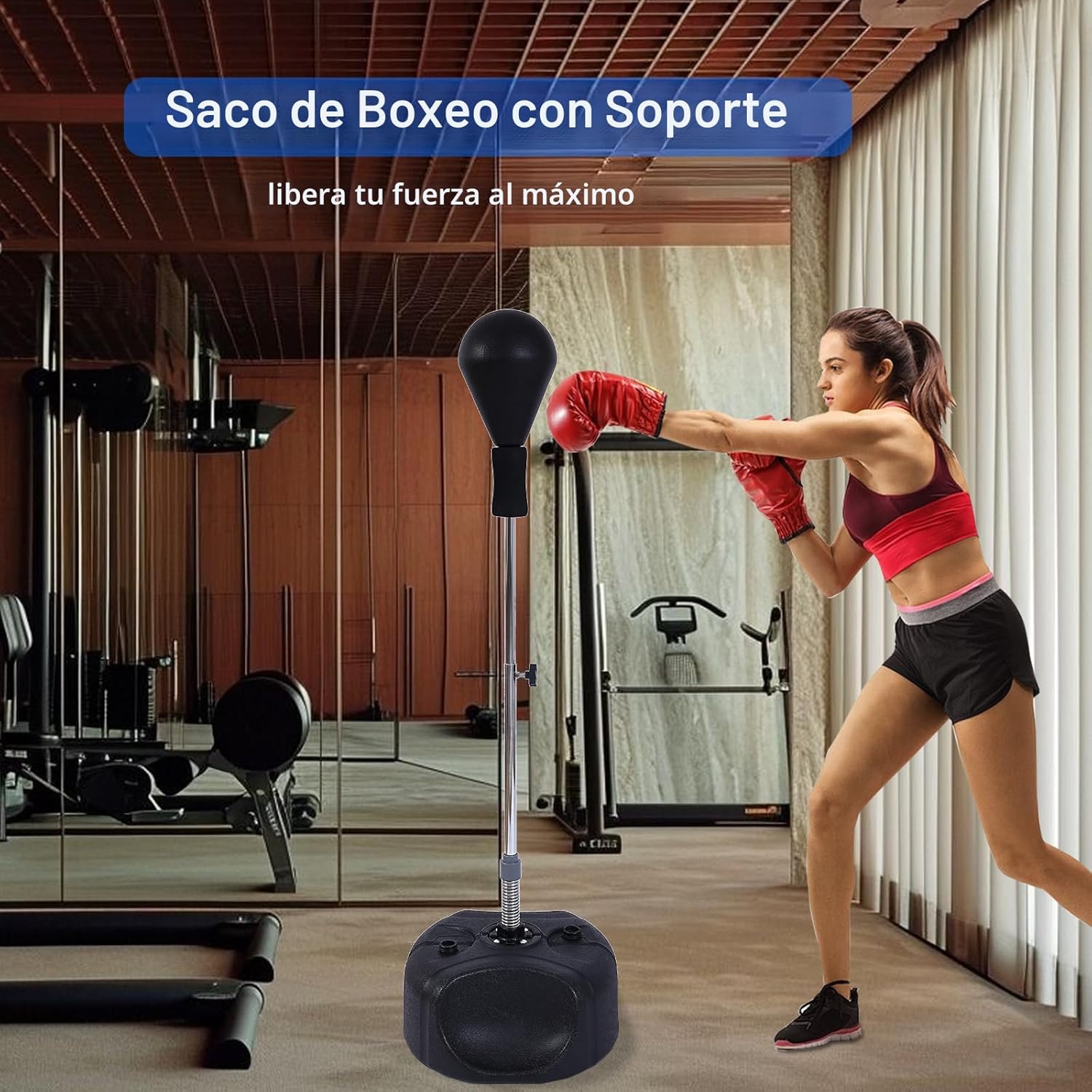 Stiatu Saco de Boxeo con Soporte, Saco de Boxeo Pesado, Barra Refle...