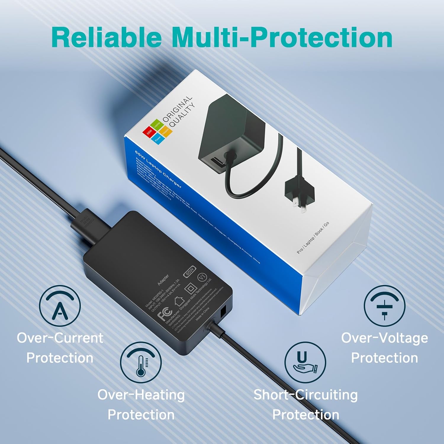 Cargador de 65 W compatible con Microsoft Surface Pro 11, 10, 9, 8,...