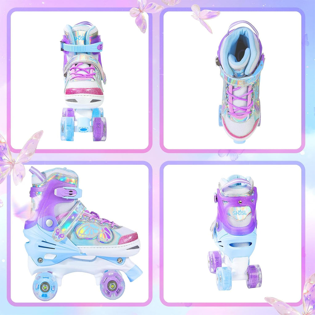 SHDSL Kids Roller Skates for Girls Boys, 4 Sizes Adjustable Butterf...