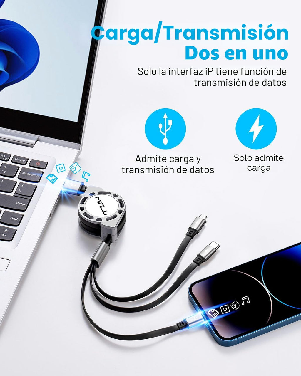 Cable de carga múltiple 3A, [2 unidades de 4 pies] cable de carga m...