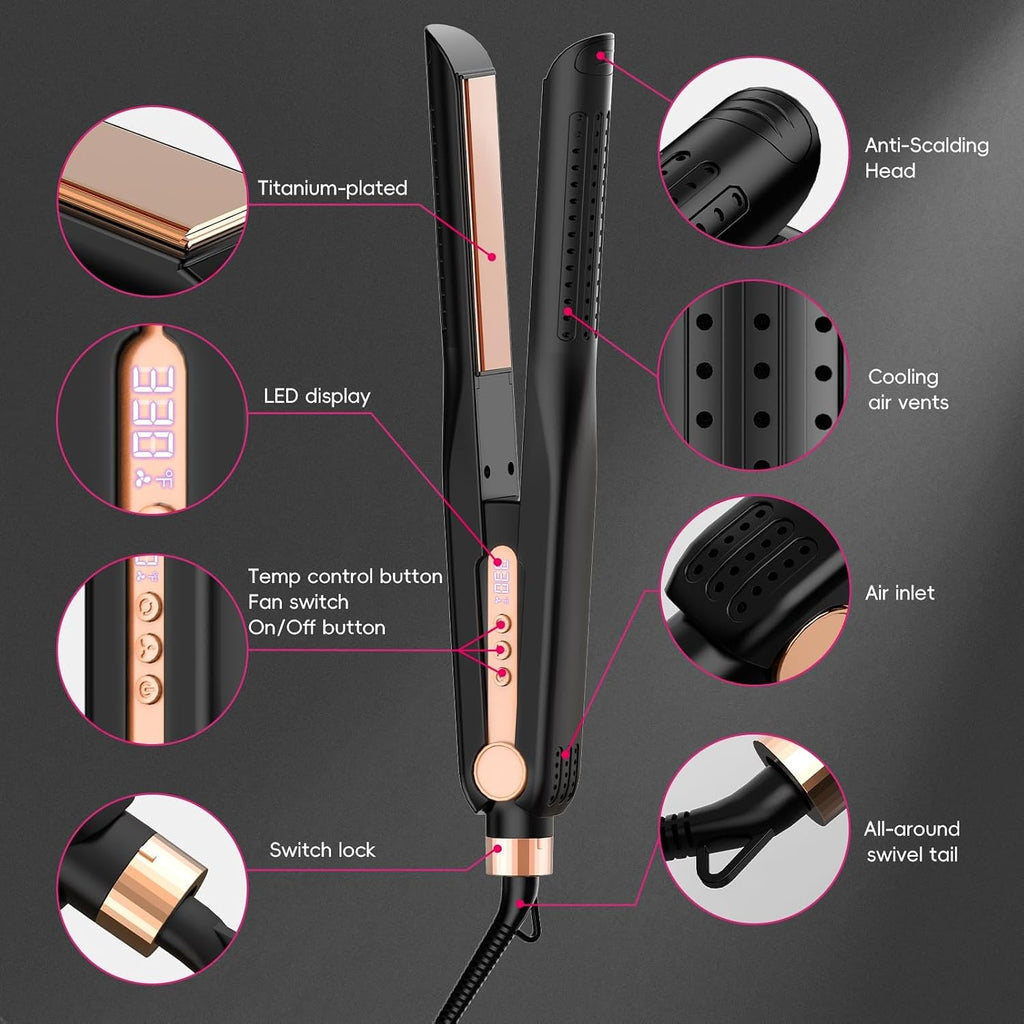 SKIMI Airflow Styler 2.0 Plancha de pelo de titanio y varita rizado...