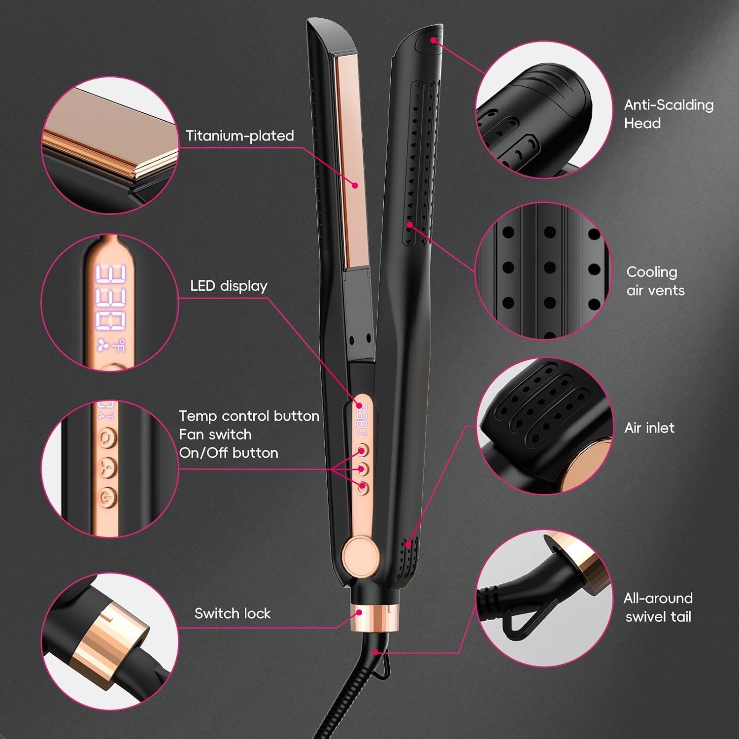 SKIMI Airflow Styler 2.0 Plancha de pelo de titanio y varita rizado...
