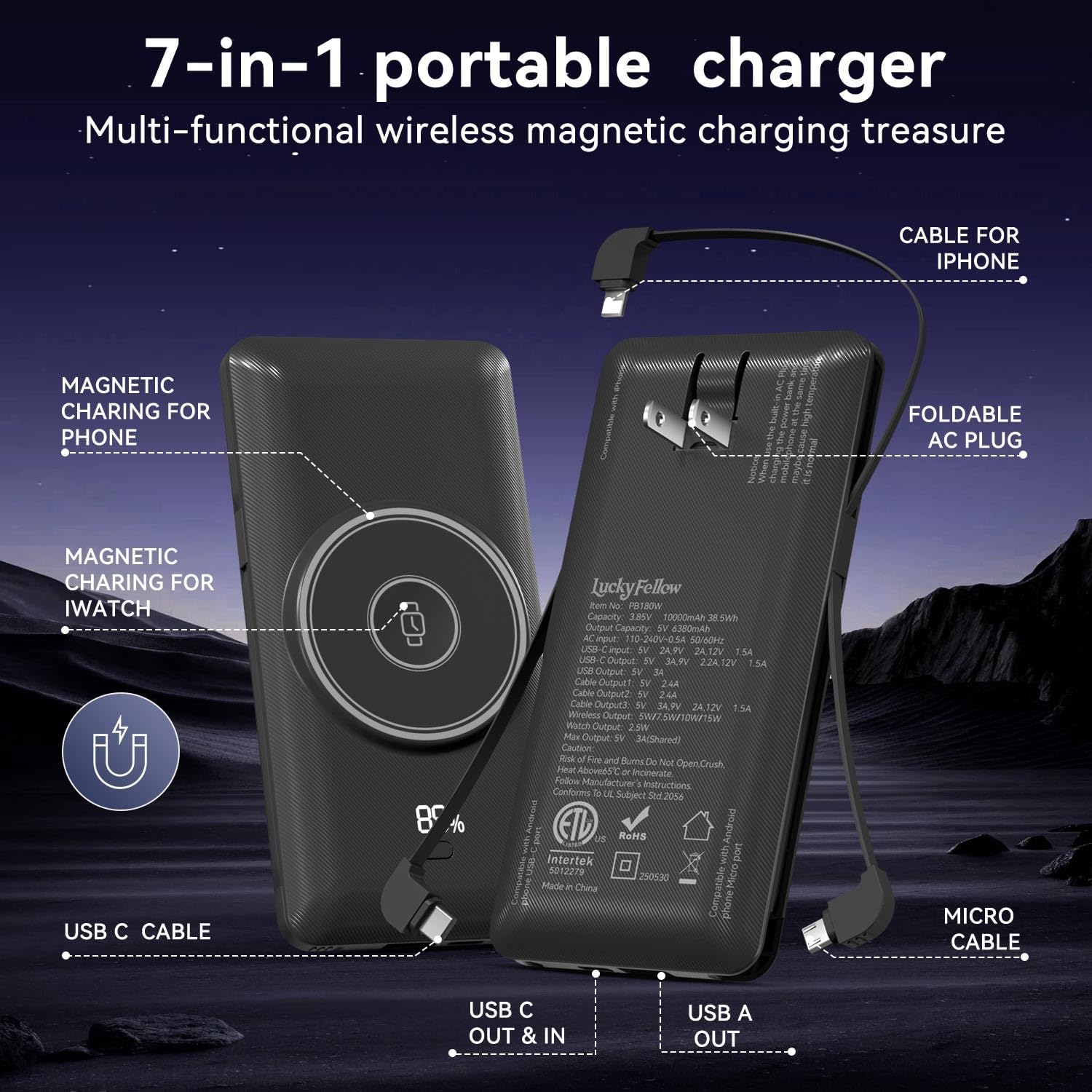 Cargador portátil magnético de 10000mAh para iWatch y iPhone, banco...