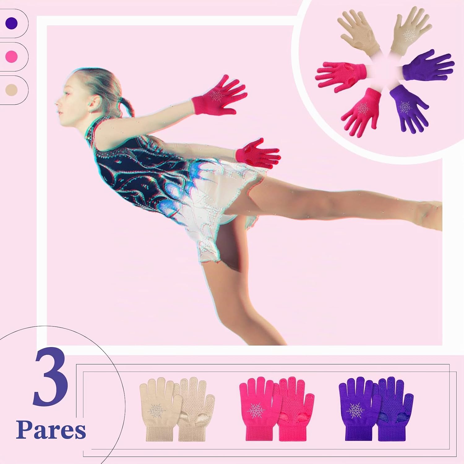 Jiuguva 3 Pares de Guantes para Patinaje sobre Hielo Accesorios de...