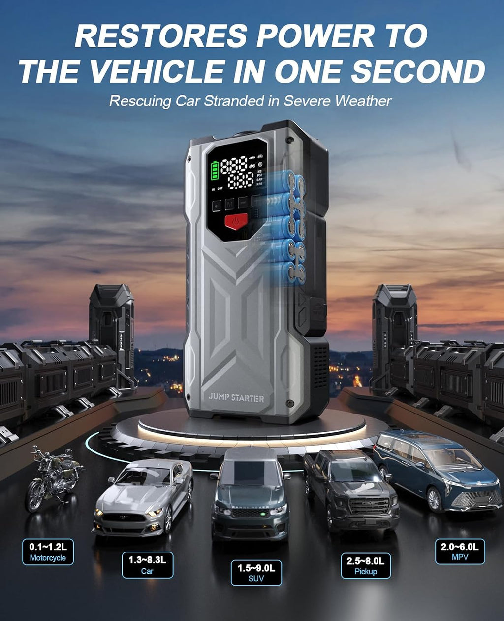 Pabulum - Arrancador de coche con compresor de aire, cargador de ba...