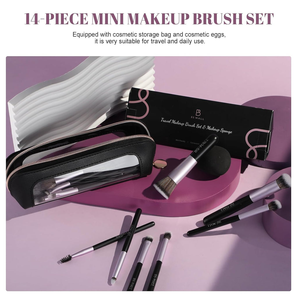 BS-MALL - Juego de 14 brochas de maquillaje con 1 esponja de maquil...