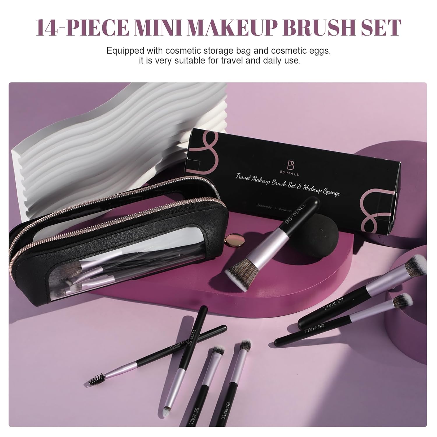 BS-MALL - Juego de 14 brochas de maquillaje con 1 esponja de maquil...
